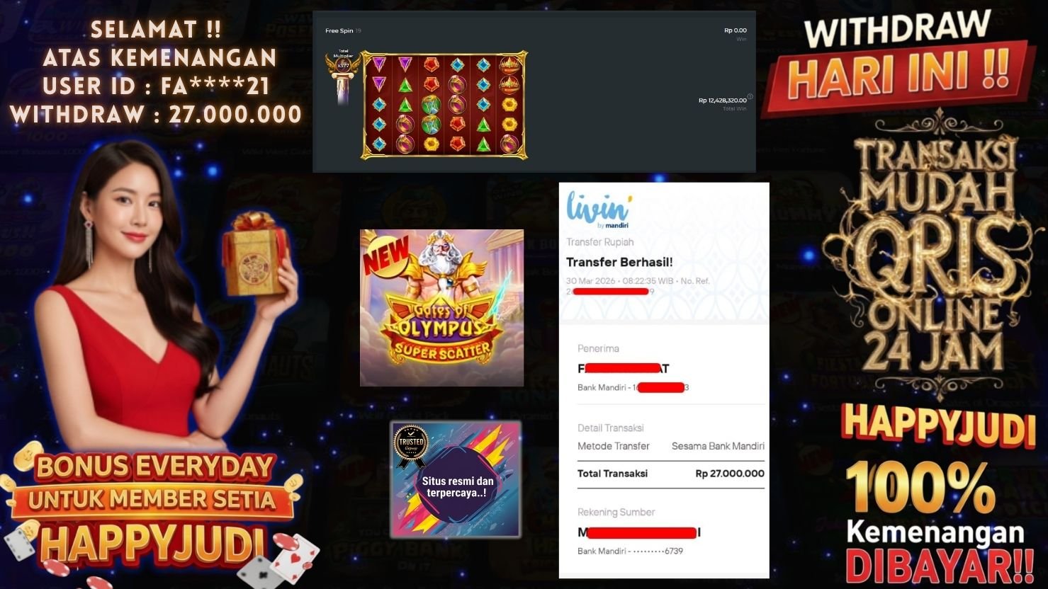 HAPPYJUDI JACKPOT SLOT GATES OF OLYMPUS SUPER SCATTER